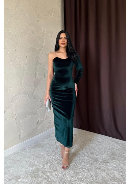 Tek Omuzlu Taş Askılı Elbise