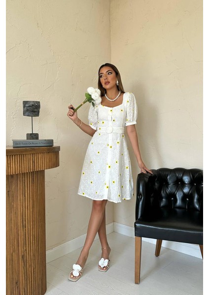 Kemerli Kare Yaka Elbise fiyatları