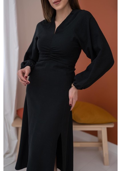 Büzgülü Krep Elbise modelleri