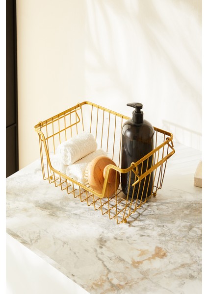 Altın Renk Metal Sepet 32 x 22 x 16 cm