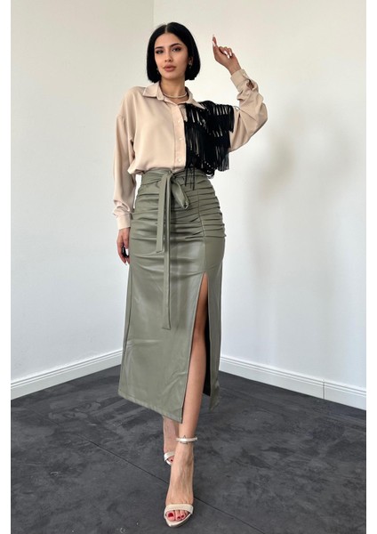 Ön Büzgülü Askılı Etek