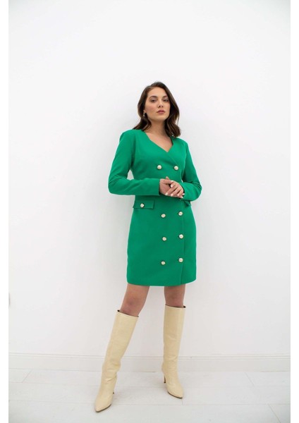 Gold Düğmeli Ceket Elbise