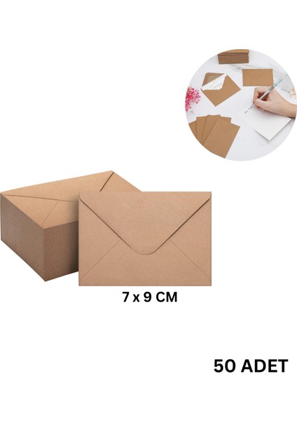 Kraft Zarf Seti, 50’li Paket – 7x9 Cm, Mini Boy Davetiye, Kart, Fotoğraf ve Özel Gün Zarfları