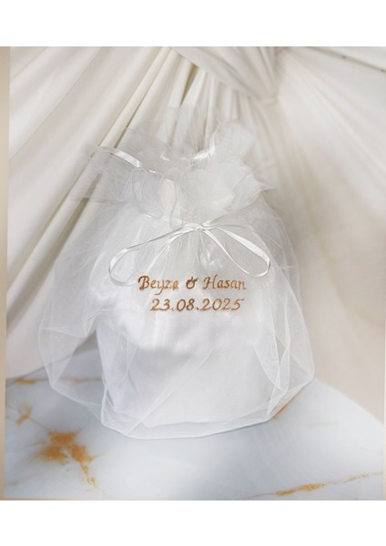 Isim Tarih Yazılı Gelin Takı Çantası Kesesi