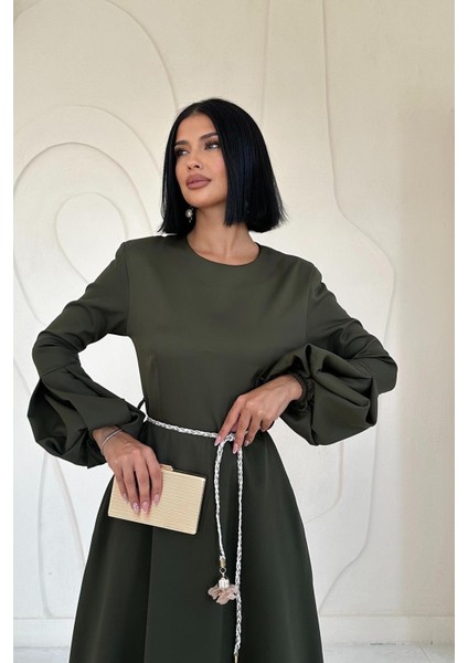 Balon Kollu Kuşaklı Elbise