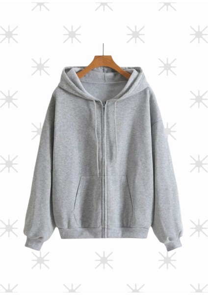 Siyah Fermuarlı Kapüşonlu Unisex Sweatshirt