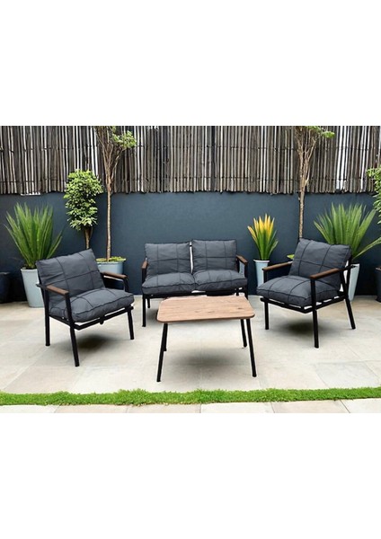 2+1+1 Zen Bahçe Takımı, Balkon, Bahçe, Cafe Mobilyası, Pofuduk Metal Çay Seti