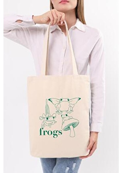 Çınar Frogs Baskılı Kanvas Alışveriş Çantası 35x40x8 cm Çok Amaçlı Kullanım için fırsatları