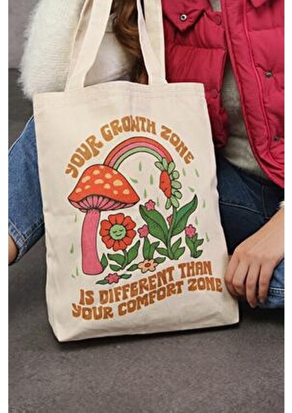 Çınar Krem Renk Kanvas Bez Çanta UV Dijital Baskı 35x40x8 cm Hafif ve Pratik