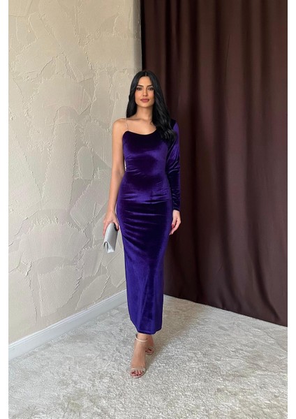 Tek Omuzlu Taş Askılı Elbise