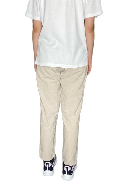 %100 Pamuk, Keten Kumaştan Beli Lastikli ve Bağcıklı Kadın Pantolon(Solma ve Çekme Yapmaz)