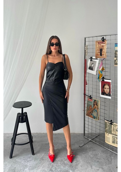 Pileli Kısa Deri Elbise fiyatları