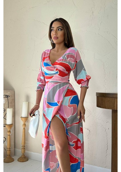 Desenli Yırtmaçlı Elbise modelleri