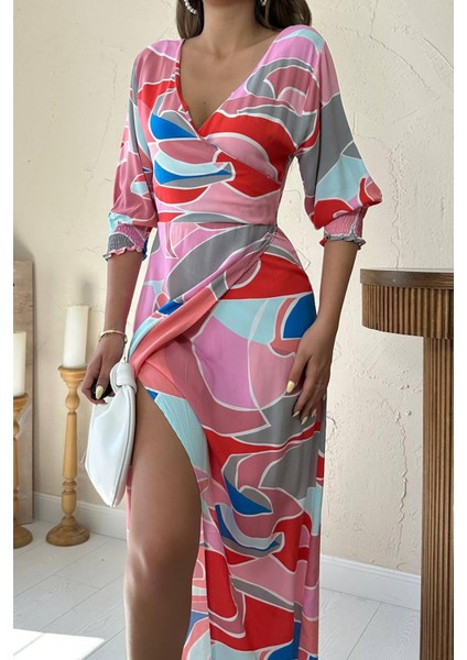 Desenli Yırtmaçlı Elbise fırsatları