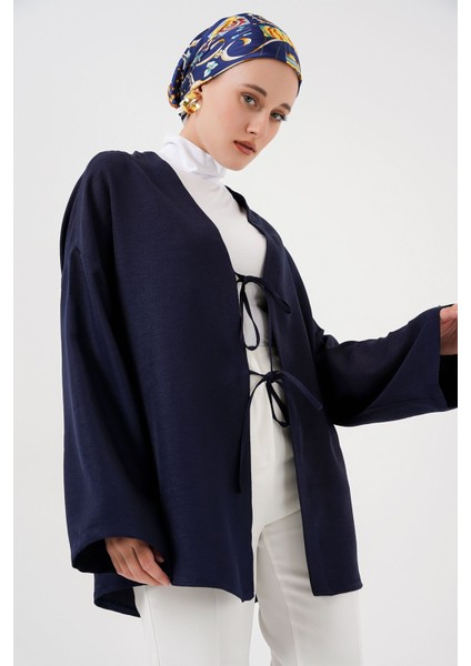 Kadın BDART Pompom Detaylı V Yaka Bol Kimono Blue