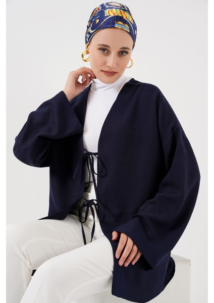 Kadın BDART Pompom Detaylı V Yaka Bol Kimono Blue