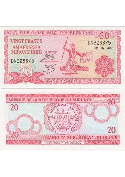 Burundi 20 Frank 2005 Çil Kondisyon. fiyatları