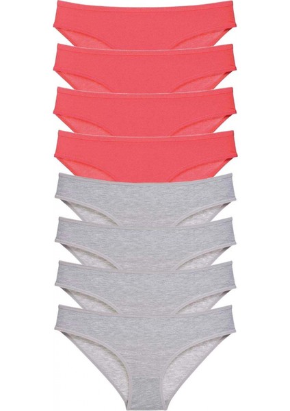 8 Adet Süper Eko Set Likralı Kadın Slip Külot Fuşya Gri