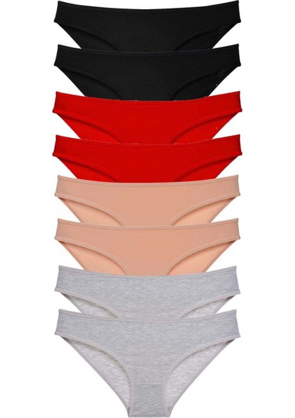 8 Adet Süper Eko Set Likralı Kadın Slip Külot Siyah Kırmızı Ten Gri
