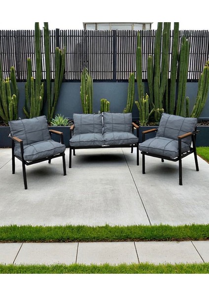 2+1+1 Zen Bahçe Takımı, Balkon, Bahçe, Cafe Mobilyası, Pofuduk Metal Çay Seti