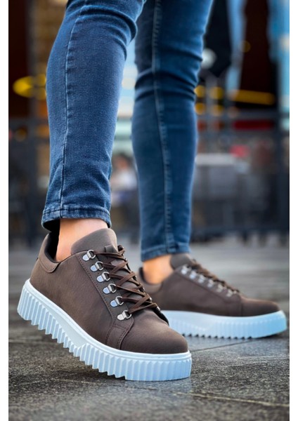 BA0505 Çengel Bağcıklı Kahverengi Beyaz Tabanlı Günlük Ayakkabı