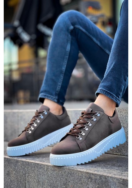 BA0505 Çengel Bağcıklı Kahverengi Beyaz Tabanlı Günlük Ayakkabı