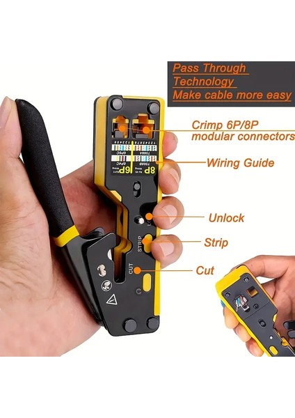 Yeni Nesil Ez RJ45 Ağ Crimper Geçişli Çok Işlevli Ethernet Sıkma Pensesi Lantel Için Sıkma/kesme/şerit (RJ11/CAT5E/6 Utp Stp) modelleri