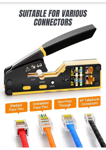 Yeni Nesil Ez RJ45 Ağ Crimper Geçişli Çok Işlevli Ethernet Sıkma Pensesi Lantel Için Sıkma/kesme/şerit (RJ11/CAT5E/6 Utp Stp) fırsatları