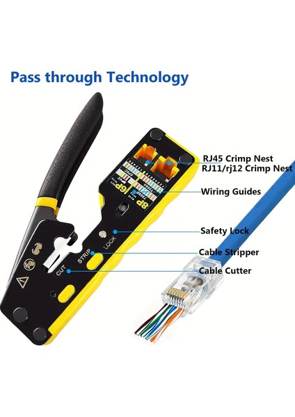 Yeni Nesil Ez RJ45 Ağ Crimper Geçişli Çok Işlevli Ethernet Sıkma Pensesi Lantel Için Sıkma/kesme/şerit (RJ11/CAT5E/6 Utp Stp) indirimleri