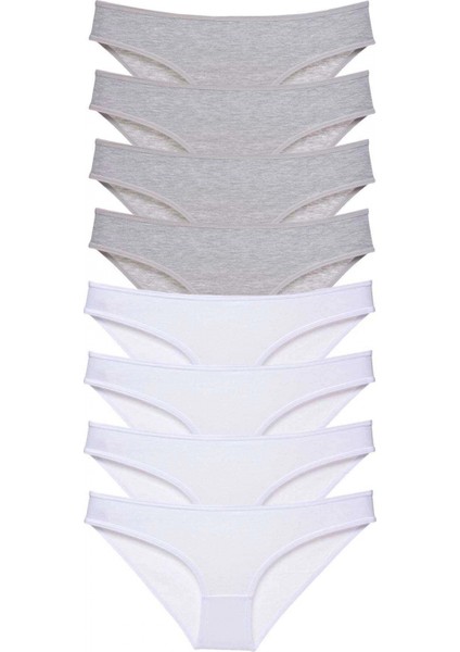 8 Adet Süper Eko Set Likralı Kadın Slip Külot Gri Beyaz