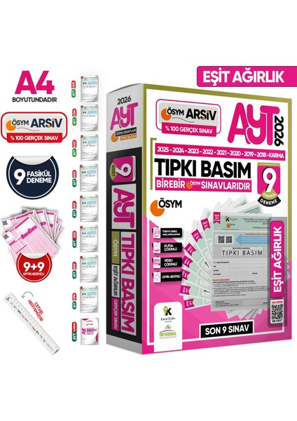 2026 Ayt Eşit Ağırlık (Tm) Ösym Çıkmış Soru Tıpkı Basım 9lu Deneme Paketi Türkiye Geneli Çözümlü Set