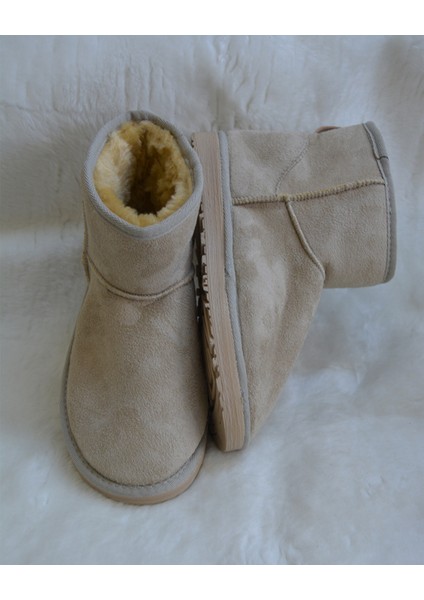 Kadın Bej Mini Süet Bot Kışlık Bot & Bootie
