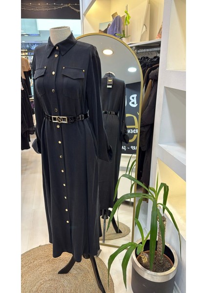 Kemer ve Citcit Detayli Ipek Elbise 2002 Siyah modelleri