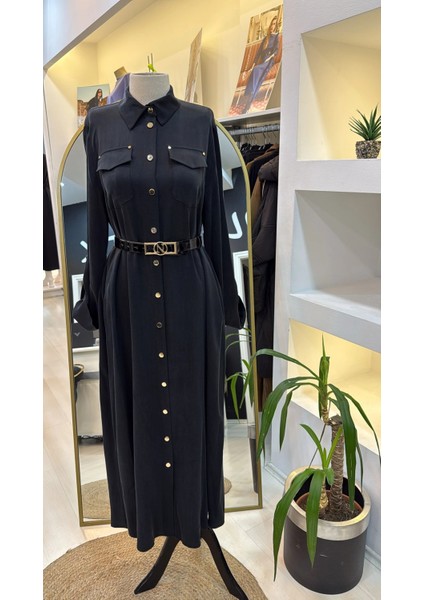 Kemer ve Citcit Detayli Ipek Elbise 2002 Siyah indirimleri