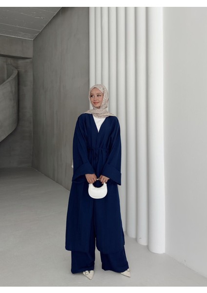 Kadın Yırtmaçlı Gofre Tesettür Tunik Pantolon Ikili Alt Üst Takım