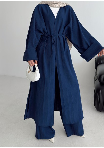 Kadın Yırtmaçlı Gofre Tesettür Tunik Pantolon Ikili Alt Üst Takım