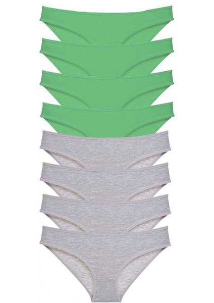 8 Adet Süper Eko Set Likralı Kadın Slip Külot Yeşil Gri