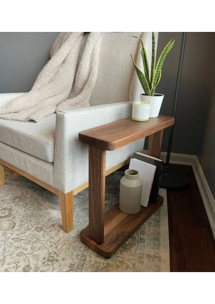 Ahşap Yan Sehpa, 2 Katlı Masif Sehpa