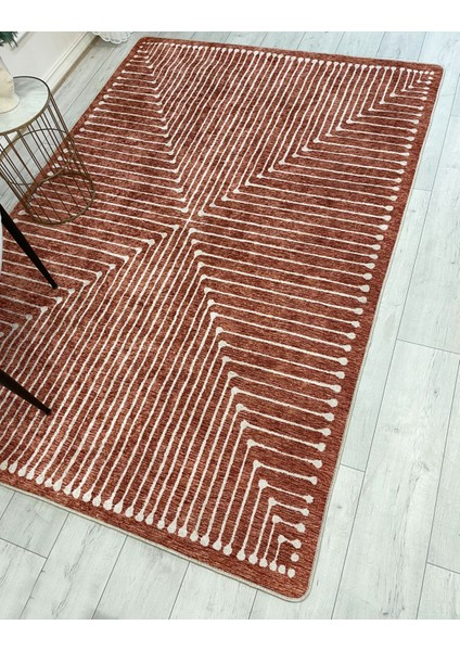 Kiremit Renk Şönil Görünümlü Tasarım Yolluk Halı Mutfak Halısı