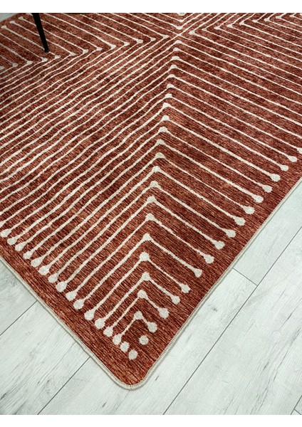 Kiremit Renk Şönil Görünümlü Tasarım Yolluk Halı Mutfak Halısı fiyatları