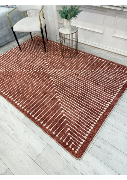 Kiremit Renk Şönil Görünümlü Tasarım Yolluk Halı Mutfak Halısı modelleri