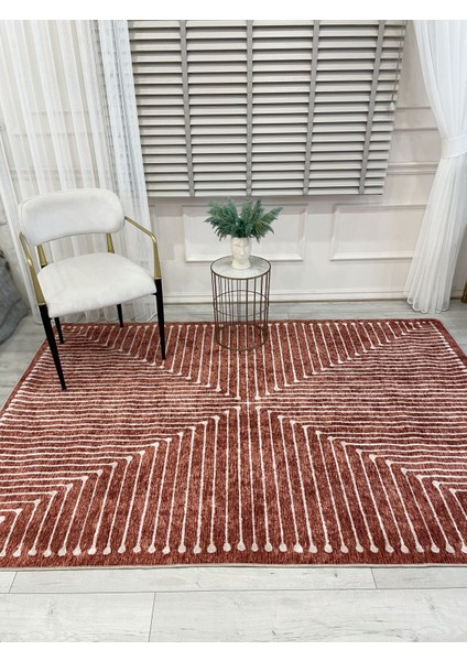 Kiremit Renk Şönil Görünümlü Tasarım Yolluk Halı Mutfak Halısı fırsatları