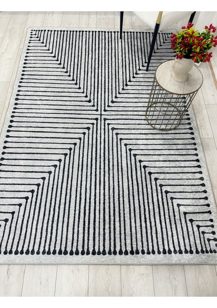 Gri Renk Şönil Görünümlü Tasarım Yolluk Halı Mutfak Halısı