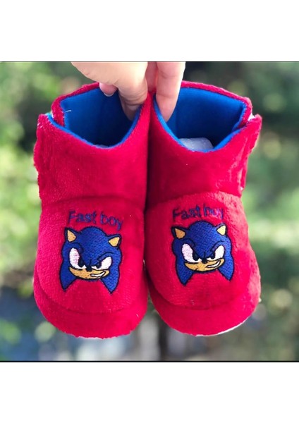 Cırtlı Sonic Çocuk Panduf Kaydırmaz Taban Hızlı Çocuk Figürlü Terletmez Üşütmez Anaokulu Kreş Ev Pandufu