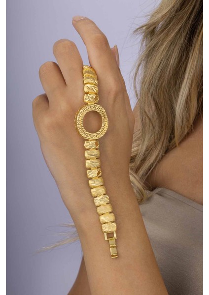 Yarım Altın Koymak Için Motifli Dikdörtgen Altın Kaplama Çelik Kadın Bileklik modelleri