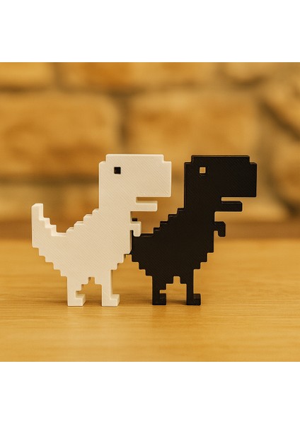 2’li Dinozor Figürü – Dekoratif Masa Süsü, Piksel Dino Heykelcik (Siyah & Beyaz)
