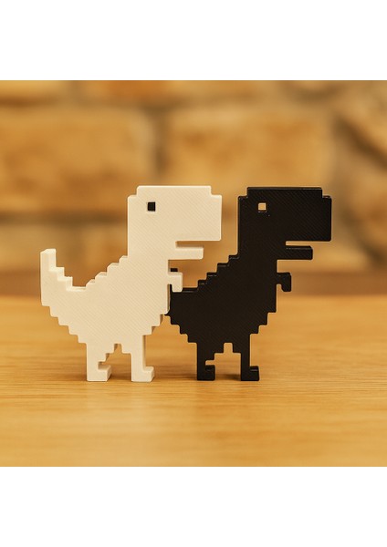 2’li Dinozor Figürü – Dekoratif Masa Süsü, Piksel Dino Heykelcik (Siyah & Beyaz) fiyatları