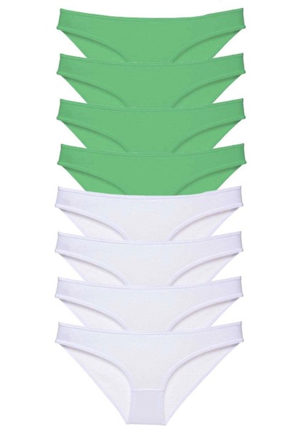 8 Adet Eko Set Likralı Kadın Slip Külot Yeşil Beyaz