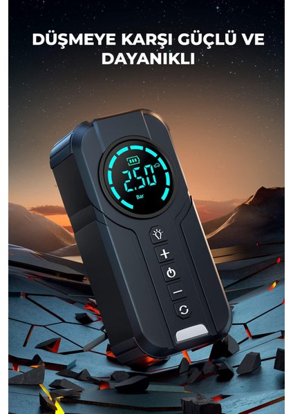 4'ü 1 Arada Şarjlı Akü Ateşleyici 150 PSI Lastik Şişirici Powerbank LED Işık 6V fırsatları