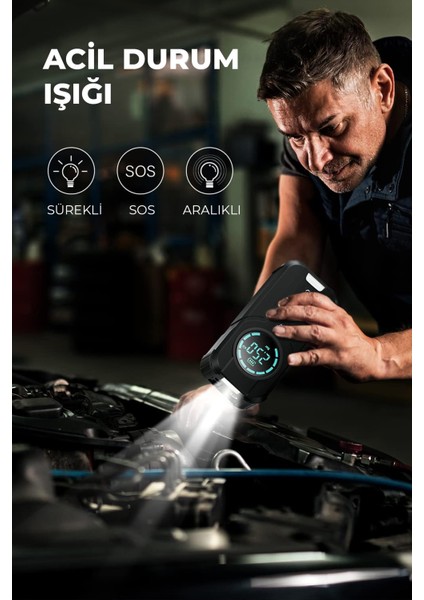 4'ü 1 Arada Şarjlı Akü Ateşleyici 150 PSI Lastik Şişirici Powerbank LED Işık 6V indirimleri